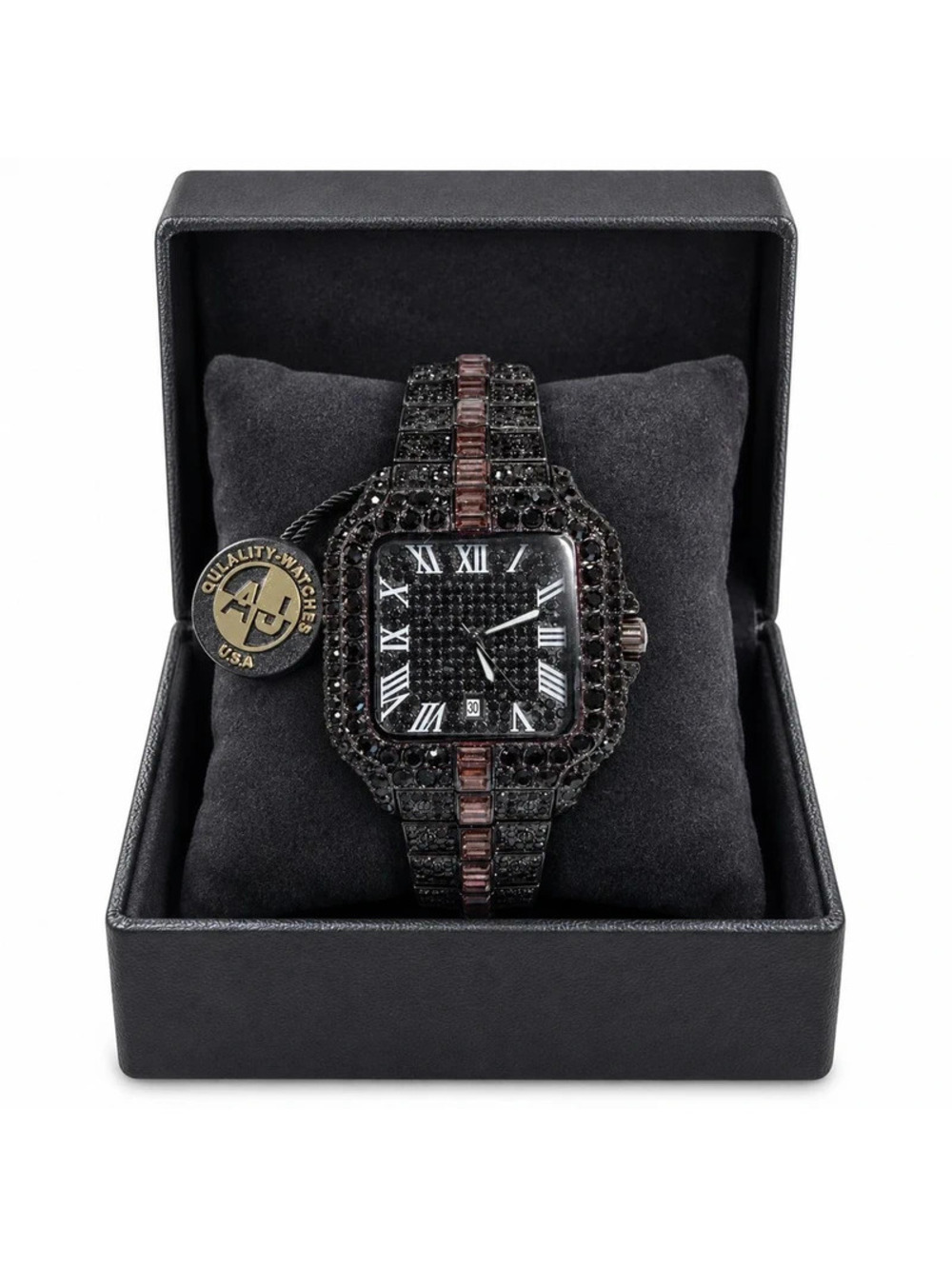 #824 Black Crystal Roman Numeral Watch 41mm NWT Box #824